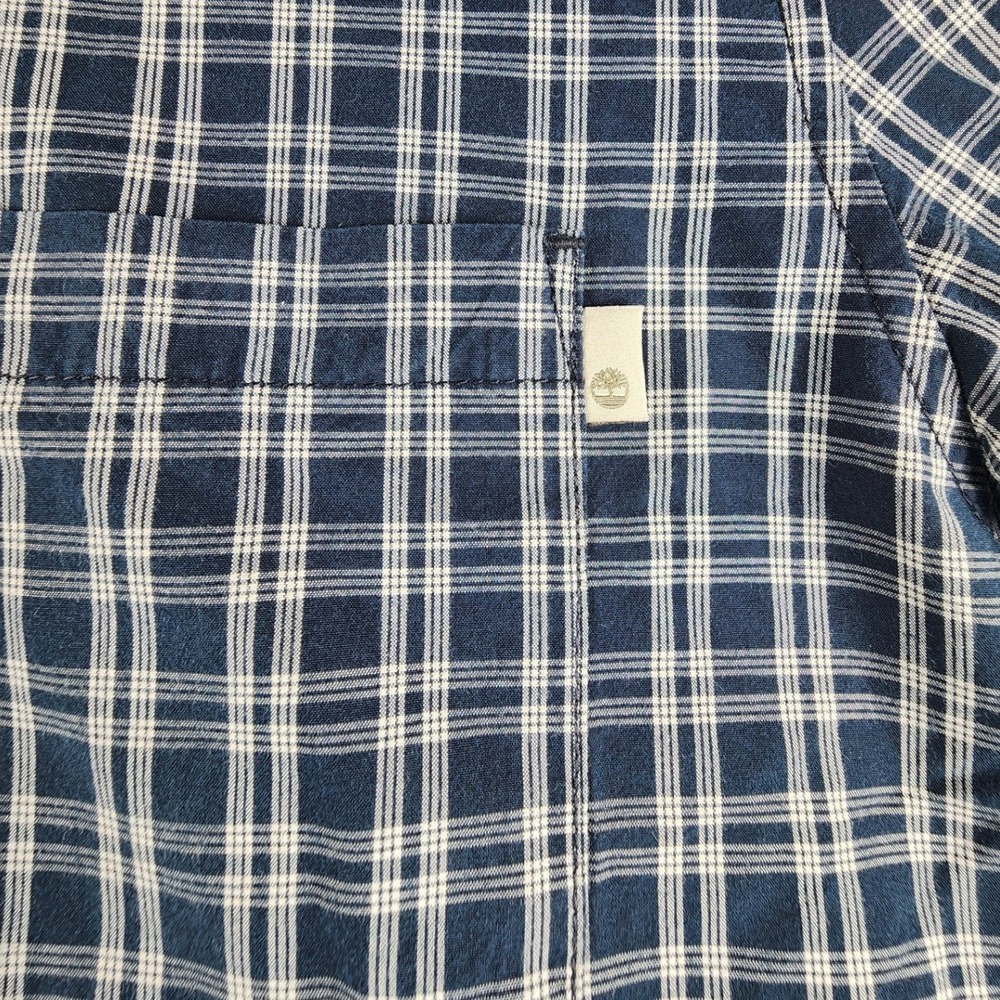 Timberland Mens XL Slim Fit Plaid Button Down Shirt Navy Blue White Long Sleeve - Picture 3 of 6